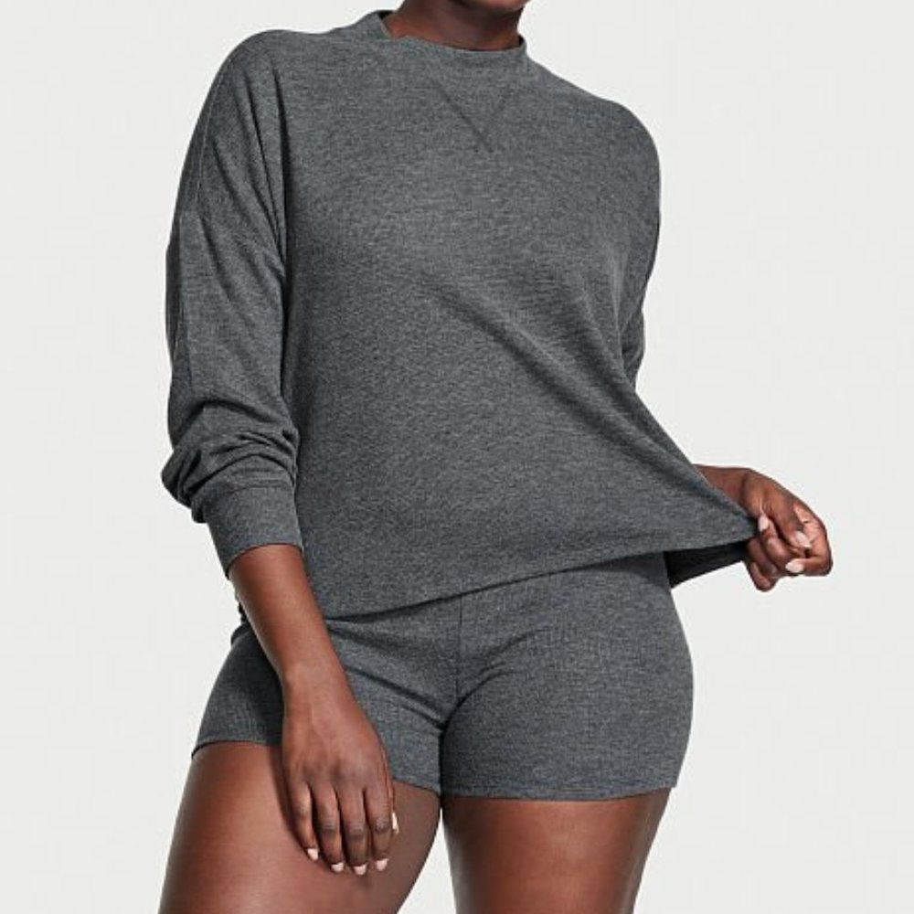 L VICTORIA'S SECRET Glow Waffle Pullover Bike Short Set Comfy Cute NWT - Picture 3 of 4